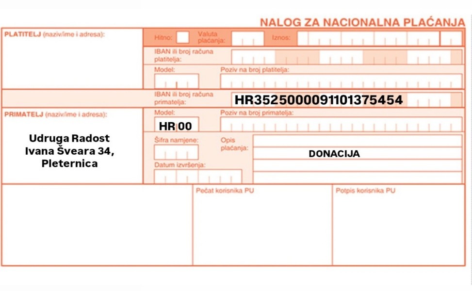 HUB obrazac za doniranje - Udruga Radost